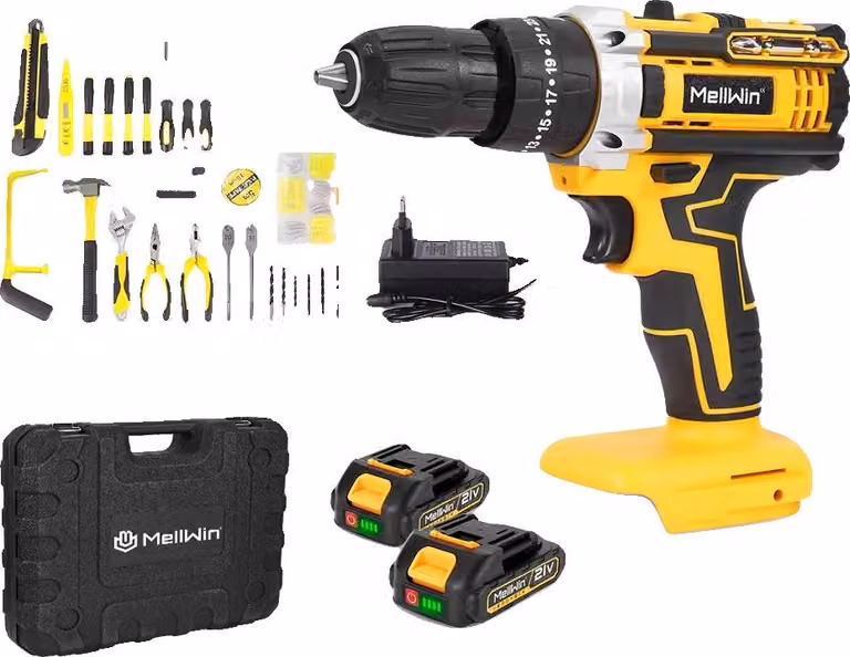 Trapano avvitatore a batteria, 3 modalità, coppia di 45 N·m, 45 accessori