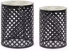Set di tavolini da esterno LOIRE in ceramica e acciaio verniciato nero opaco