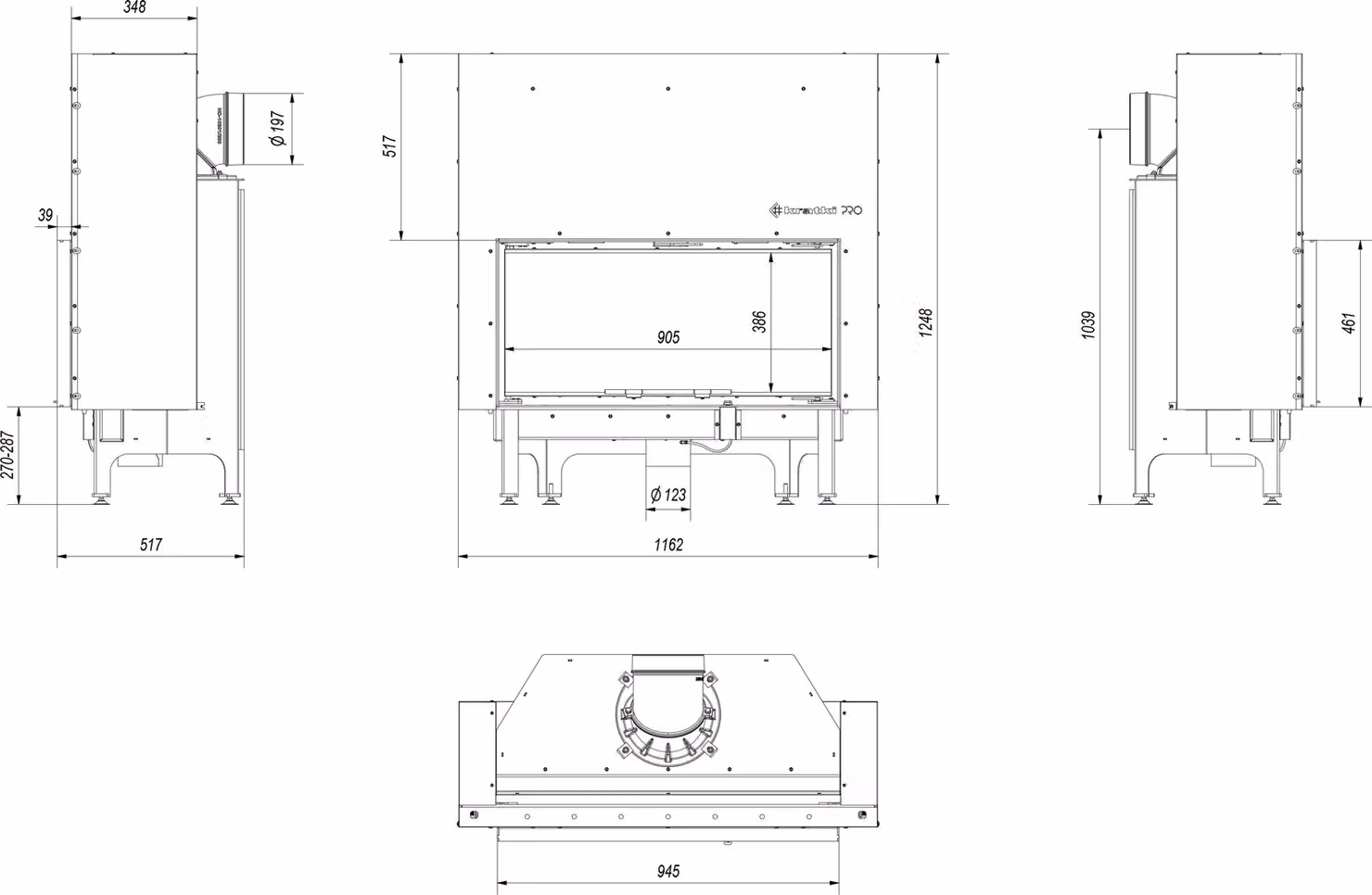 Inserto camino in acciaio KRATKI NADIA 14 kW Ø 200 con porta scorrevole pannellata nera