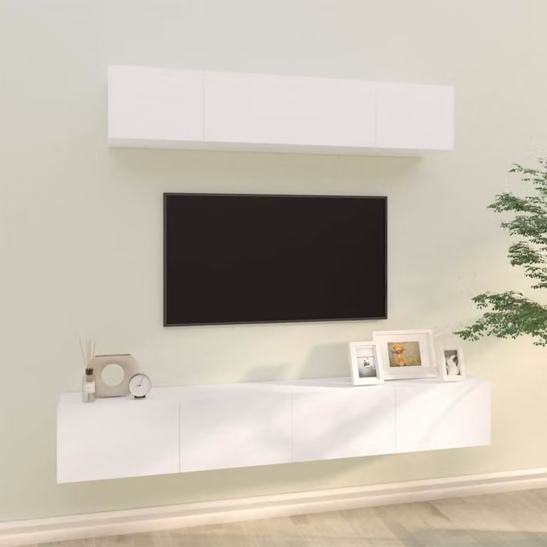 vidaXL Set di Mobili Porta TV 4 Pezzi Bianco in Legno Multistrato con Montaggio a Parete