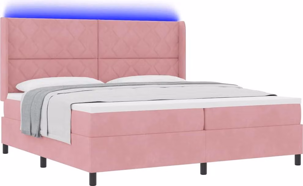 SYFAX™ Letto a molle con materasso con led Rosa 200 x 200 cm Velluto