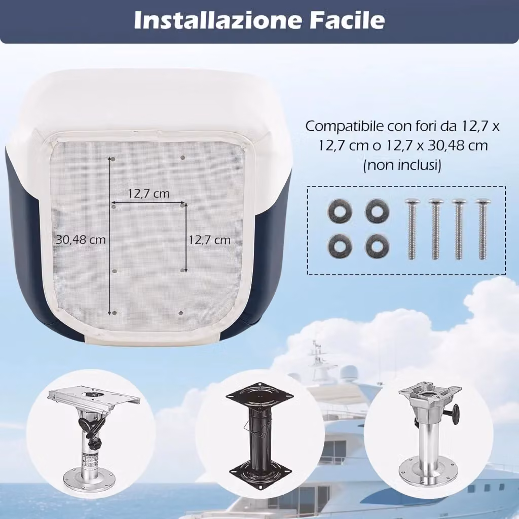 Sedia da Barca Costway con Schienale Avvolgente, Imbottitura in Spugna e Rivestimento in Pelle PVC Impermeabile, Colore Blu e Bianco, L/P/H: 59 x 55 x 51 cm – 2