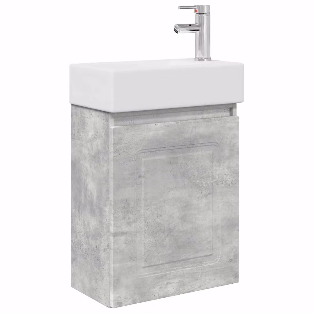 Mobile bagno moderno vidaXL con rubinetto in ceramica, sospeso, Grigio e Bianco, L/P/H: 45,5 x 22,5 x 84 cm – 2