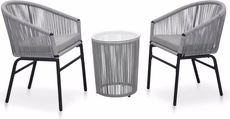 The Living Store Set bistrot 3 pezzi con cuscini PE rattan grigio