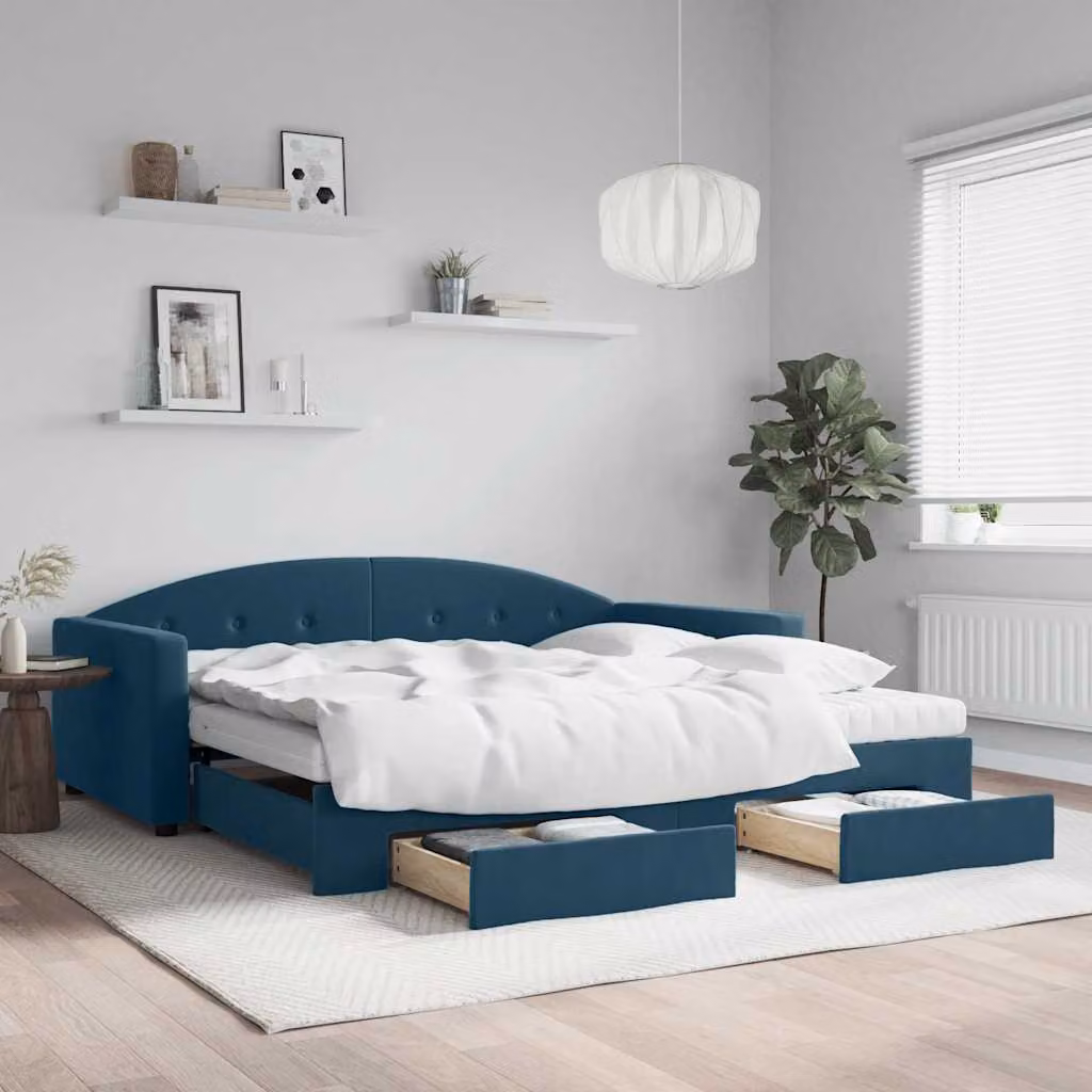 vidaXL Divano Letto Estraibile in Velluto Blu con Cassetti L/P/H: 200 x 100 x 75 cm