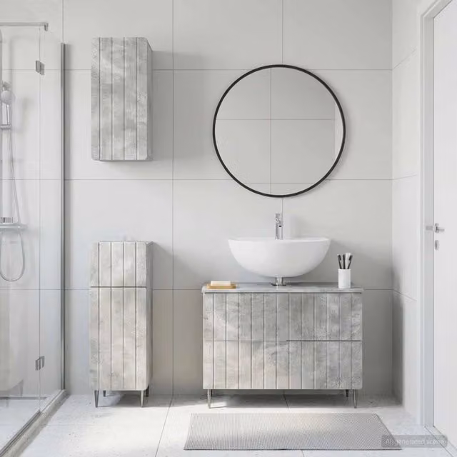 Set di armadietti da bagno in 3 pezzi ZWOLLE Grigio Cemento 3417759