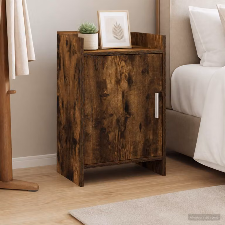 Comodino vidaXL in legno ingegnerizzato e metallo, colore Rovere Fumo, L 40 x P 30 x H 60 cm