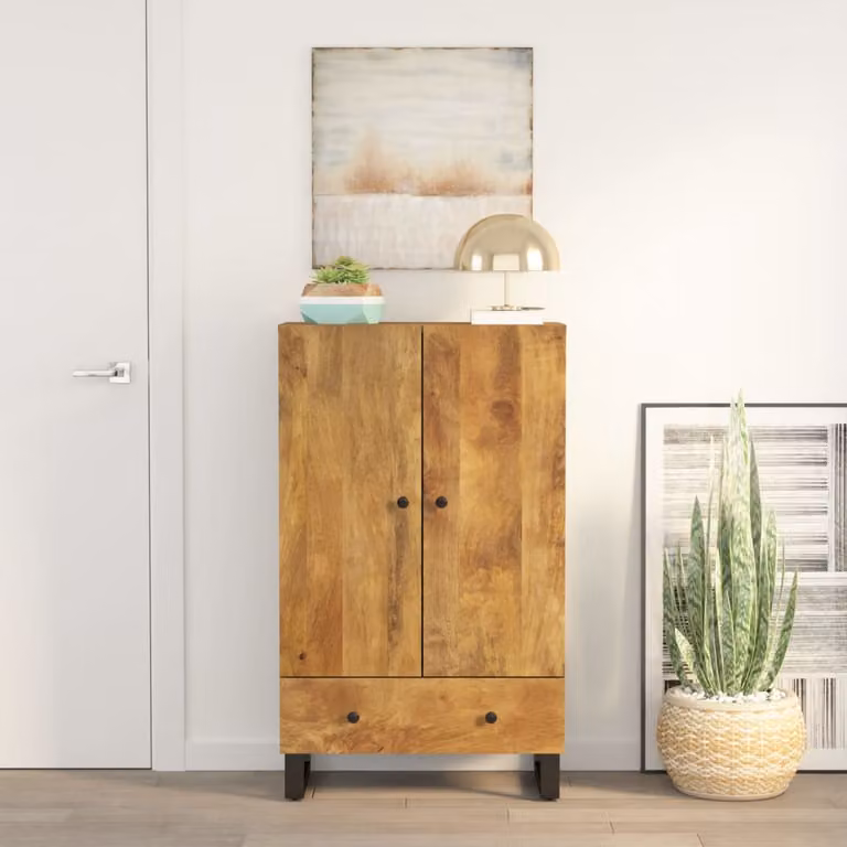 Credenza con cassetto vidaXL in legno di mango e ferro, stile industrial, marrone, L: 60 cm, P: 33 cm, H: 100 cm