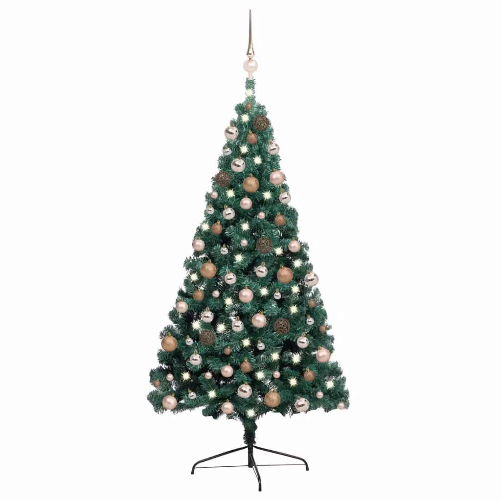The Living Store Mezzo Albero di Natale Artificiale Palline luminose Verde 240 cm