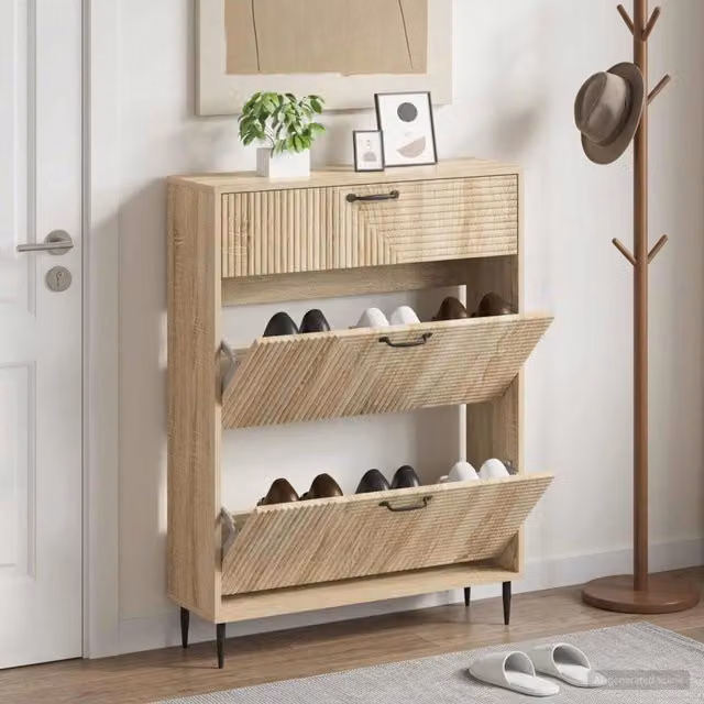 Mobile porta scarpe moderno vidaXL in legno e metallo con scomparti basculanti, L/P/H: 78 x 24 x 103 cm