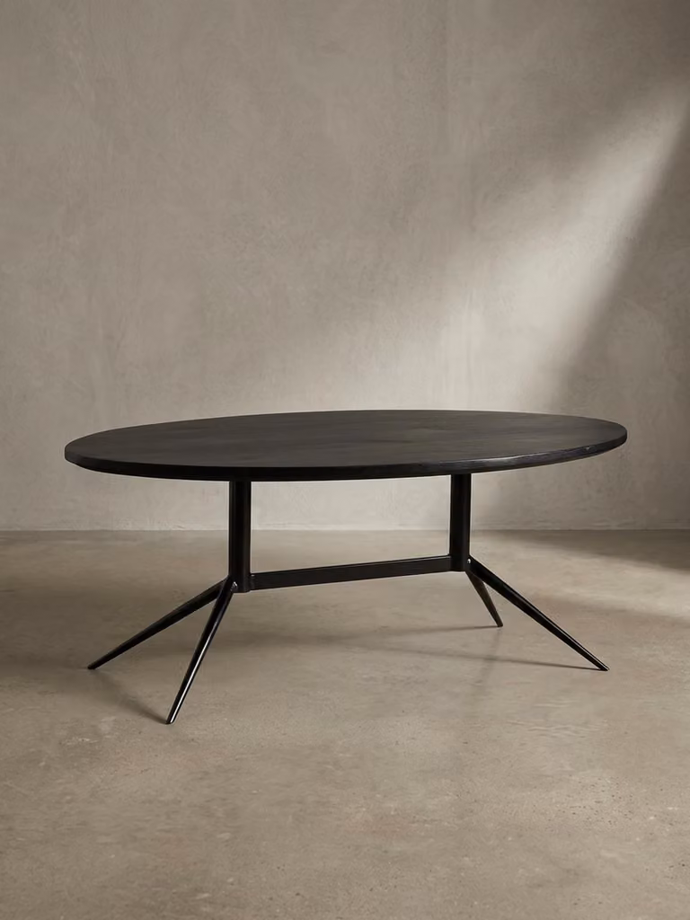 Tavolino da salotto 90x50x35 cm Mango Legno massello Metallo Nero Tavolino ovale, Tavolino da salotto di design con venature naturali del legno, Tavolino da caffè Salotto Moderno