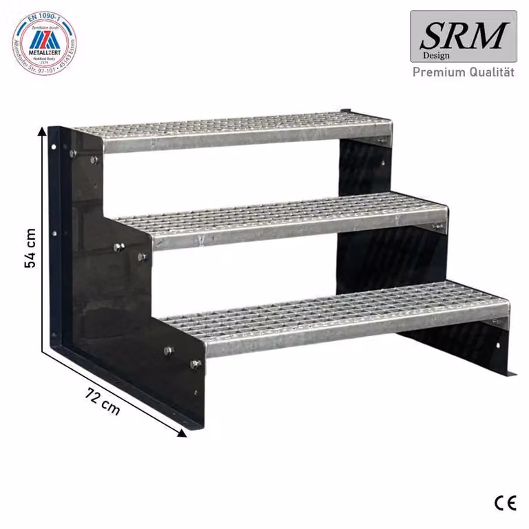 Scala a tre gradini, modello 2, colore antracite, larghezza 160 cm, altezza 54 cm, senza ringhiera