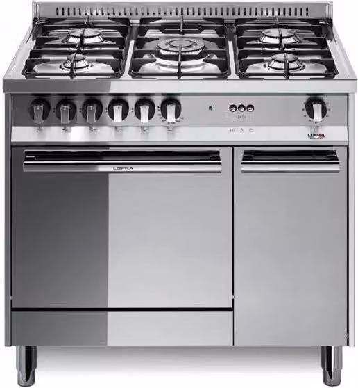 Lofra Maxima MR96MF-C Cucina Freestanding con Piano a Gas da 5 Fuochi e Forno Elettrico Multifunzione da 66 L, Classe A, Colore Argento, L 90 cm x P 60 cm x H 90 cm