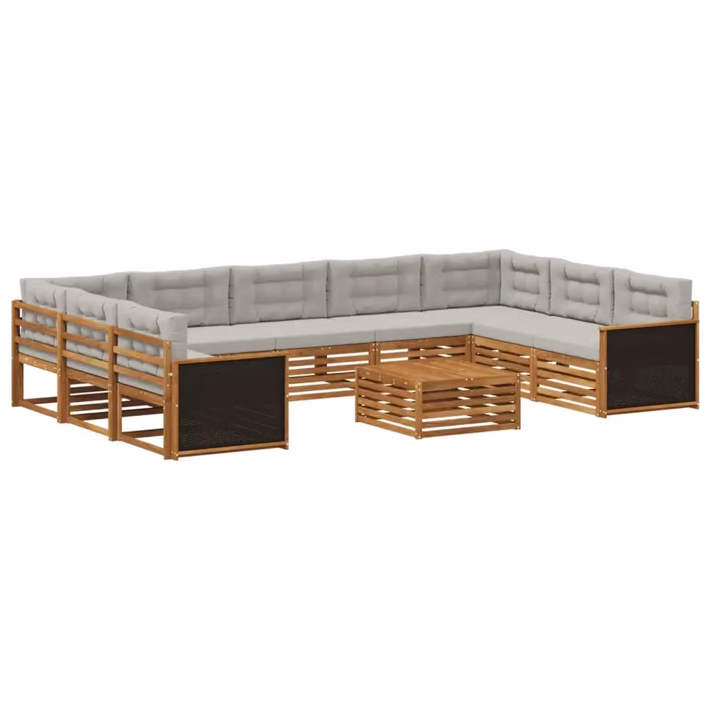 Set di divani da esterno a forma di U vidaXL in legno di acacia con cuscini, beige e grigio – 2