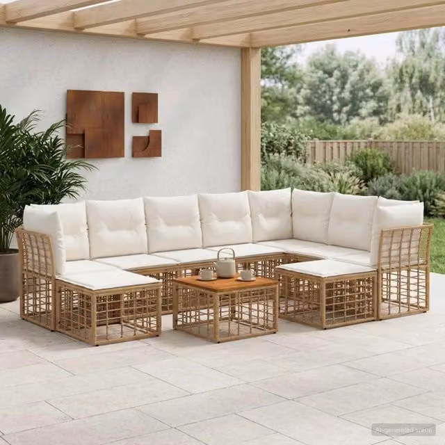 Set di divani da esterno 10 pz 9-Posti Naturale e Bianco Crema 3437620