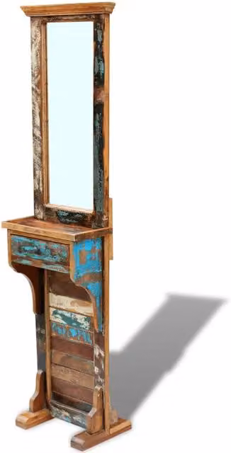 Specchio da Ingresso in Legno Massello di Recupero-Mobile con specchio 47x23x180 cm