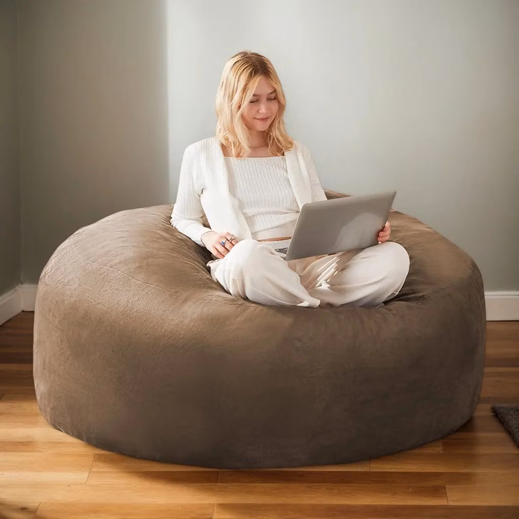 Pouf a forma di pera Xylo marrone con rivestimento rimovibile per camera o balcone H: 120 cm, L: 60 cm, P: 60 cm – 2