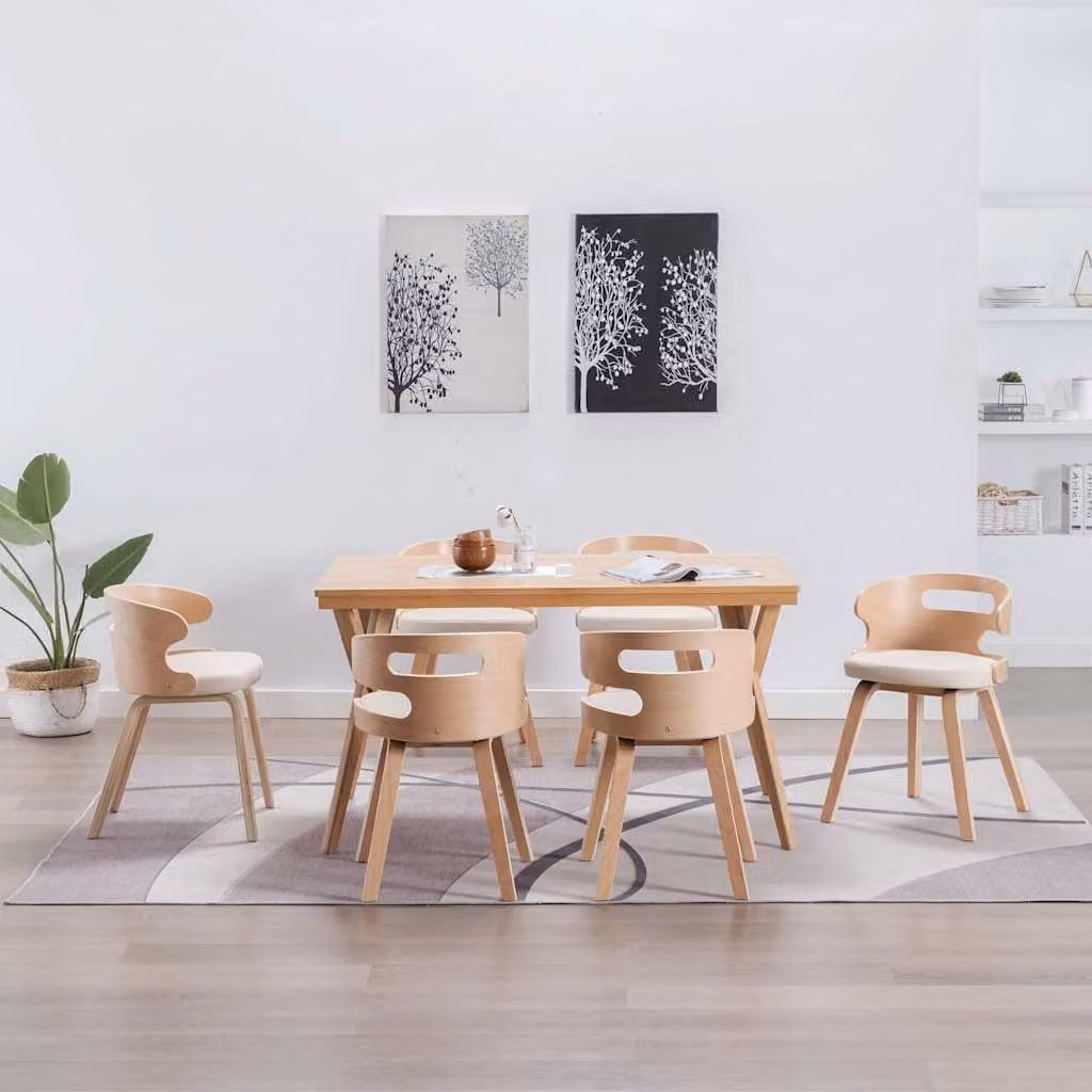 Set di 6 sedie da pranzo vidaXL in legno e similpelle color beige e marrone per cucina e sala da pranzo – 1