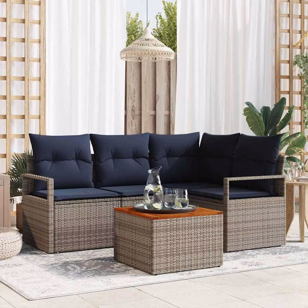 Maison Exclusive - Set da giardino composto da 5 pezzi, divano, colore grigio, realizzato in rattan sintetico