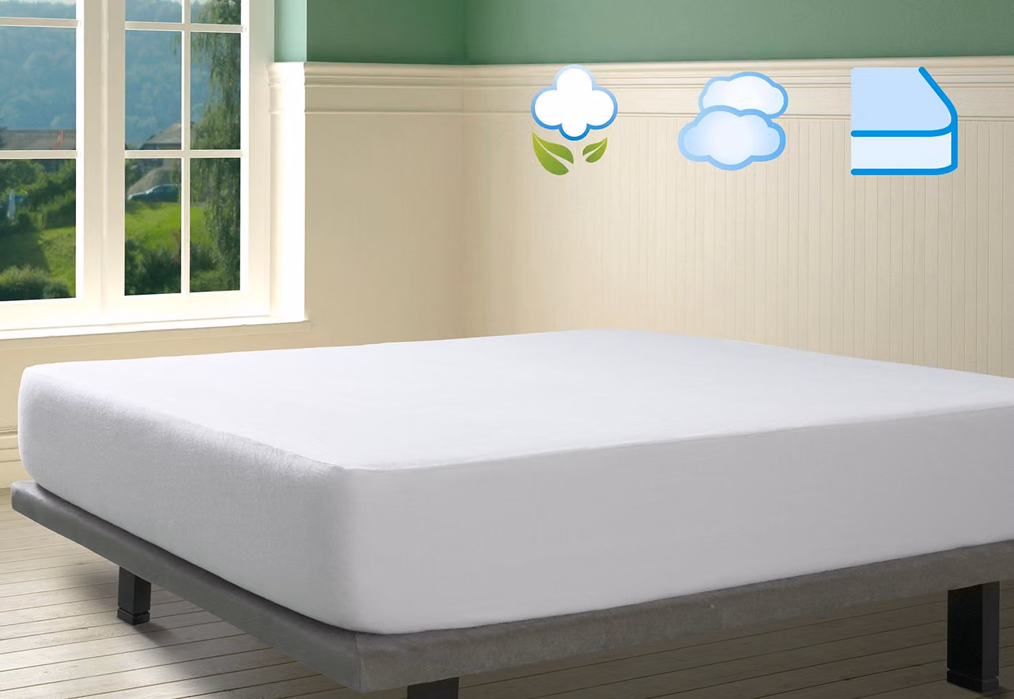 Coprimaterasso in cotone garzato, 90x190 cm, bianco, senza frange
