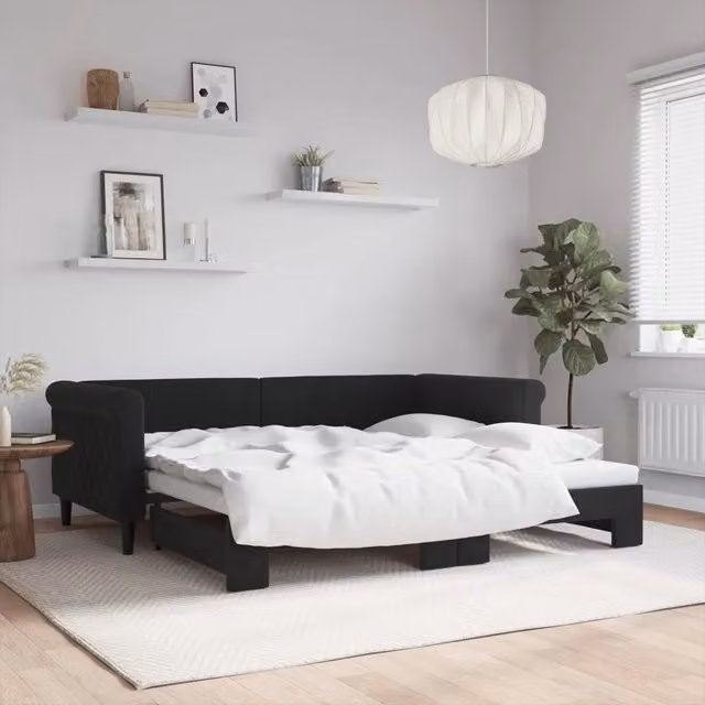 Divano Letto con Letto Estraibile-Sofa Letto-Daybed Nero 90x190 cm in Velluto 643311