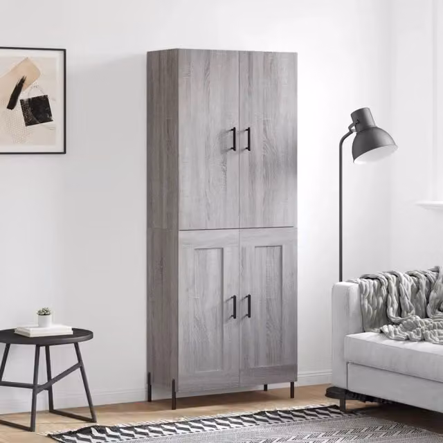 Credenza moderna vidaXL in legno e metallo, colore grigio, L: 69,5 cm, P: 34 cm, H: 180 cm – 1