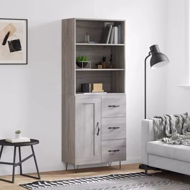 Credenza moderna vidaXL in legno e metallo, Grigio, L: 69,5 cm, P: 34 cm, H: 180 cm