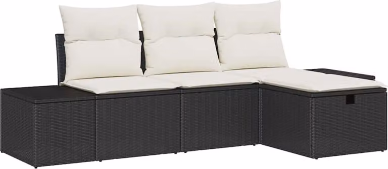 Set Divano da Giardino con cuscino 4 pcs Nero Poly Rattan