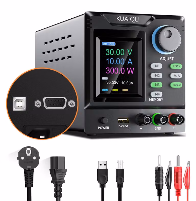 Alimentatore da laboratorio CC - Apparecchio da tavolo programmabile - Tensione/corrente regolabili - Controllo tramite PC via USB/RS-232 - 4 posizioni di memoria - Uscita singola - 120 V 3 A USB RS-232