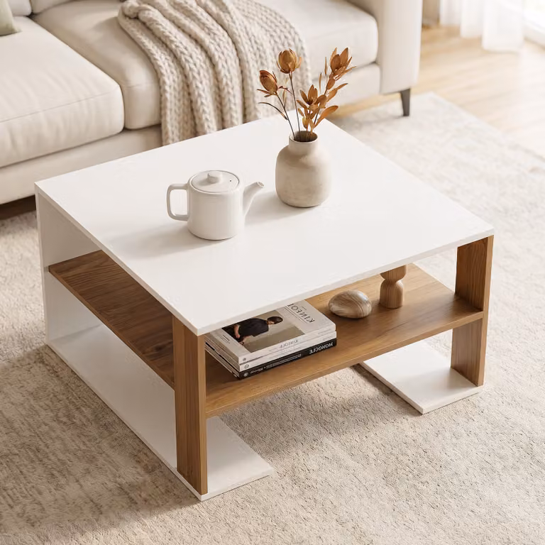 Tavolino da caffè quadrato Costway in legno bianco con vano portaoggetti moderno per soggiorno o ufficio