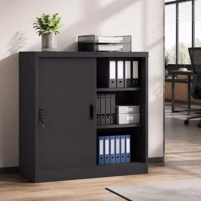 Office Cabinet With Sliding Door, Anthracite, 90x40x90 Cm, Steel