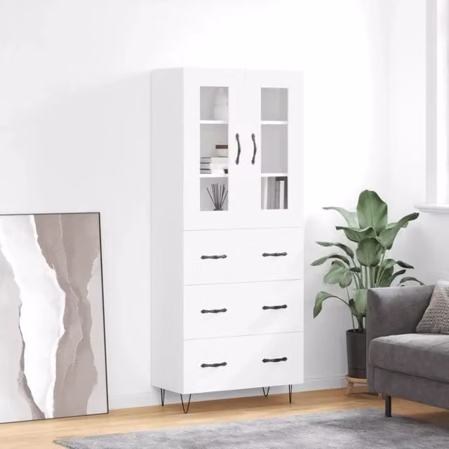 Credenza-Buffet-Armadio da cucina Bianca 69,5x34x180 cm in Legno Multistrato 816423