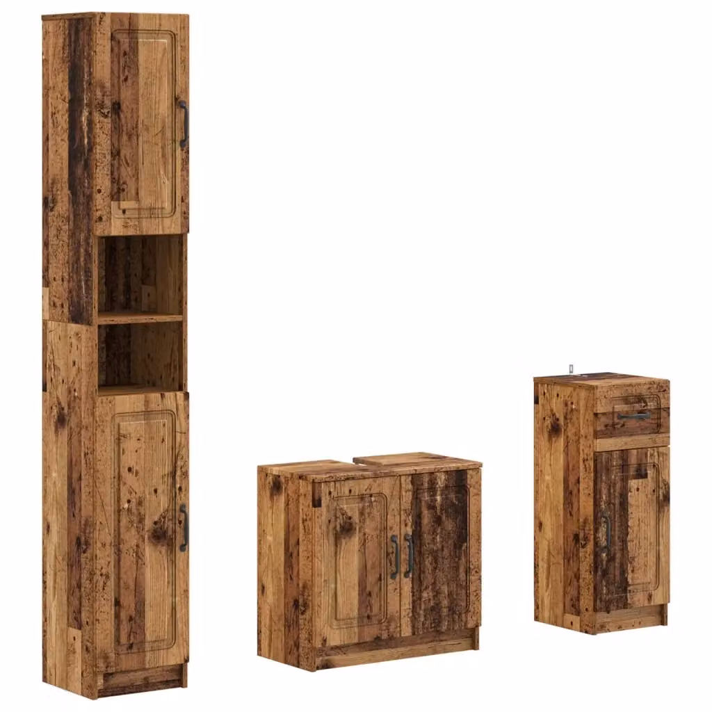 Set di armadietti da bagno UTRECHT vidaXL in legno marrone stile rustico, composto da 3 pezzi con ante a battente e ripiani interni – 2