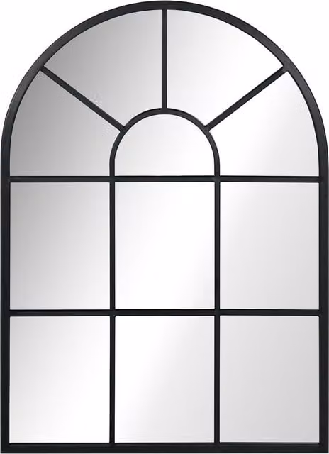 Specchio da parete moderno a forma di arco HOMCOM in metallo nero e vetro, L: 70 cm, H: 50 cm
