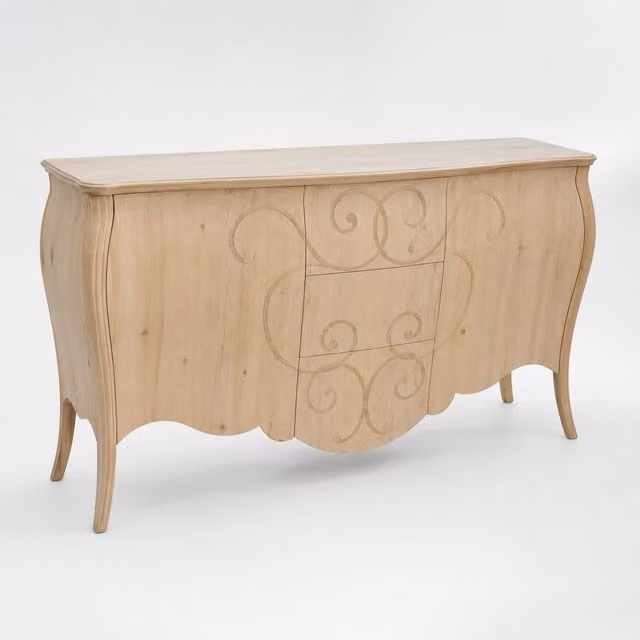 Madia credenza bombata in legno di pino grezzo con 2 ante Mobili 2G L/P/H: 200 x 60 x 98 cm