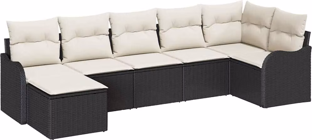 Set Divano da Giardino Nero polyrattan