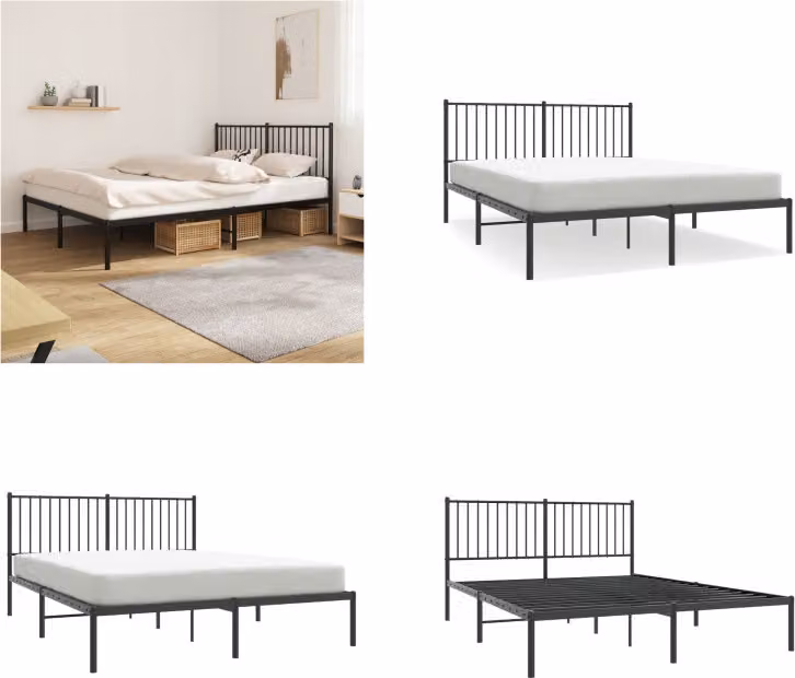 vidaXL Struttura letto con testiera in metallo nero 150x200 cm - Struttura letto - Cornici letto - Struttura letto - Letto