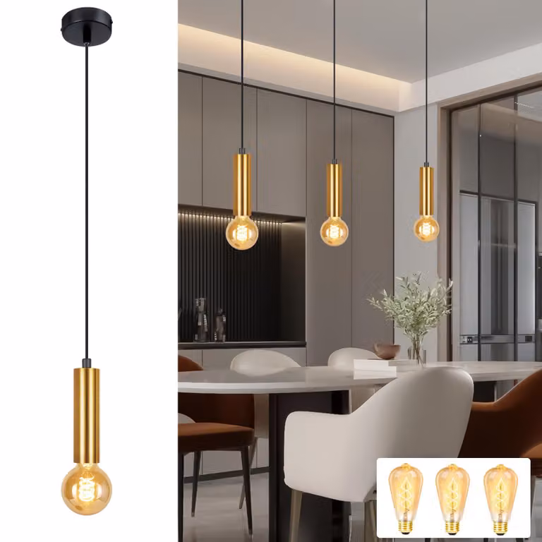 ZMH 1 fiamma luci a sospensione pendente tavolo da pranzo lampada E27 nero oro lampada da comodino lampada da sala da pranzo appeso lampada da cucina industriale