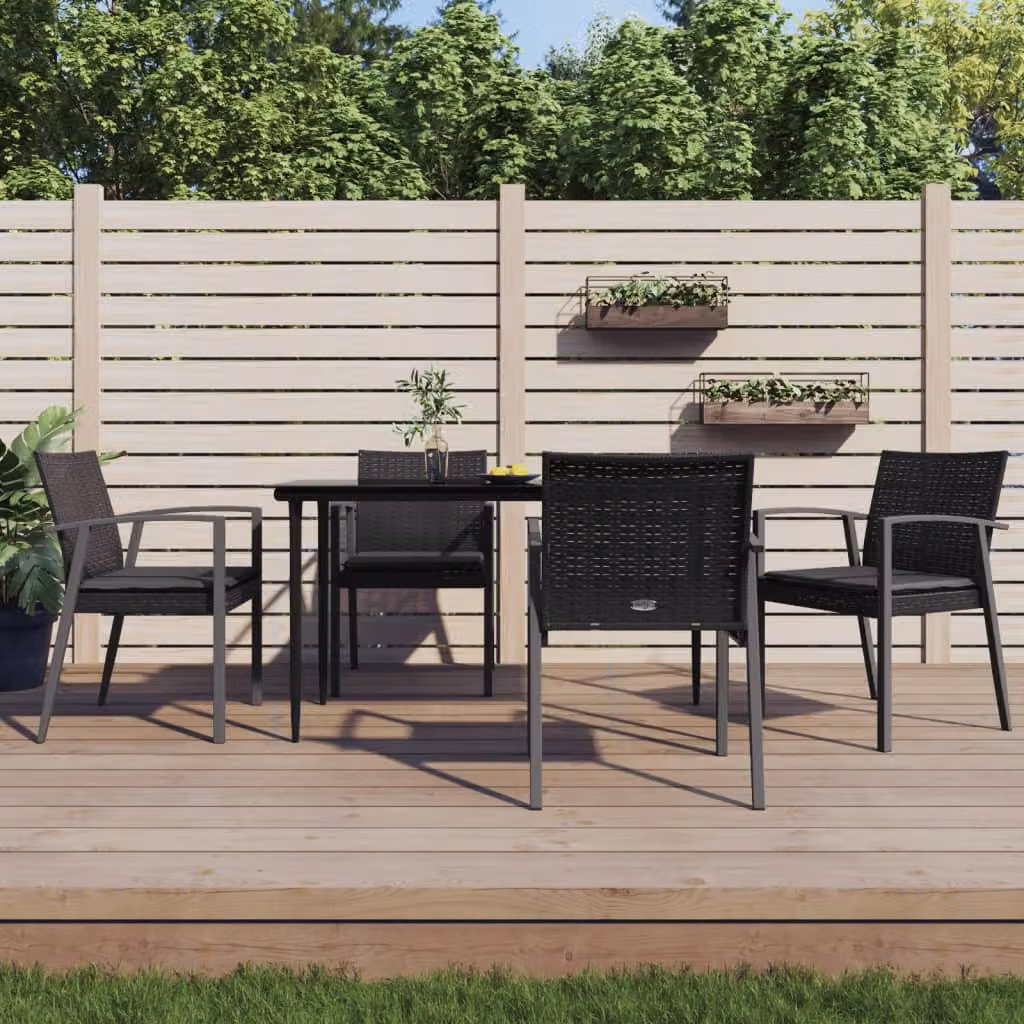 Set di 4 sedie da giardino vidaXL in polyrattan con cuscini, colore nero e grigio, L/P/H: 56,5 x 57 x 83 cm