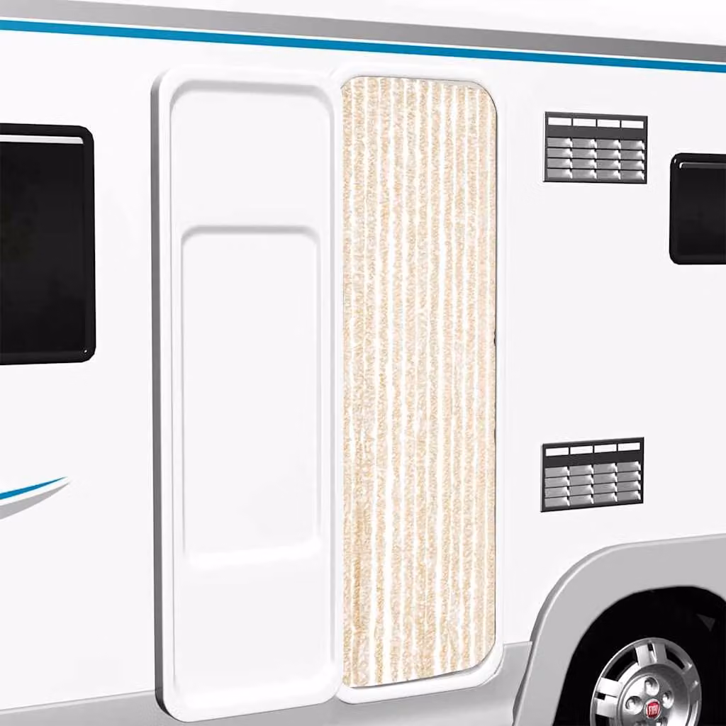 Tenda Antimosche vidaXL in Ciniglia Beige e Bianca, Termoisolante e Opaca, L: 56 cm, H: 200 cm