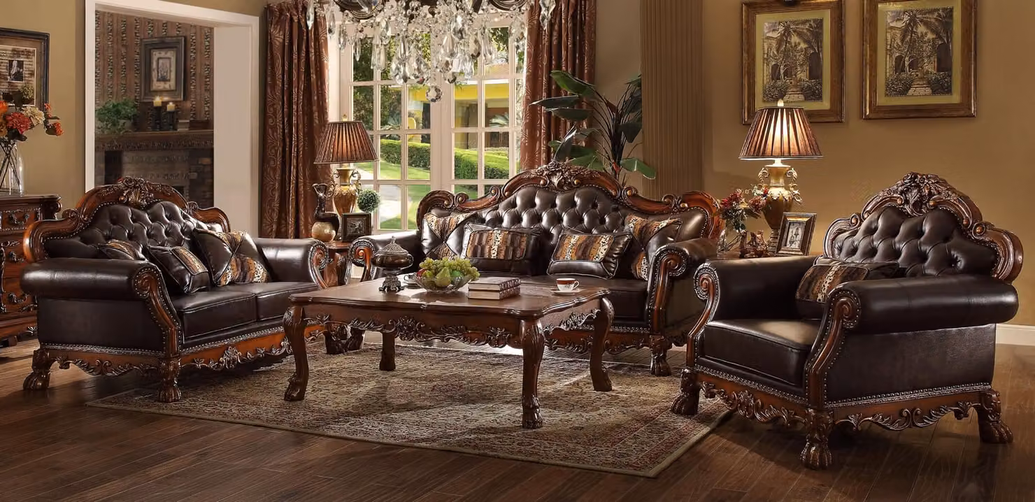Luxus Chesterfield Sofagarnitur 3+2+1 Sitzer mit Couchtisch Möbel Couch Sofa