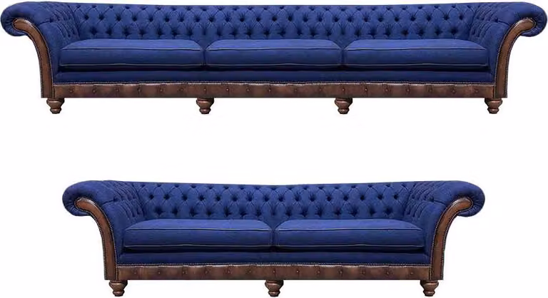 Blaue Chesterfield Stoffcouchen Designer Sofagarnitur Luxus Sitzmöbel