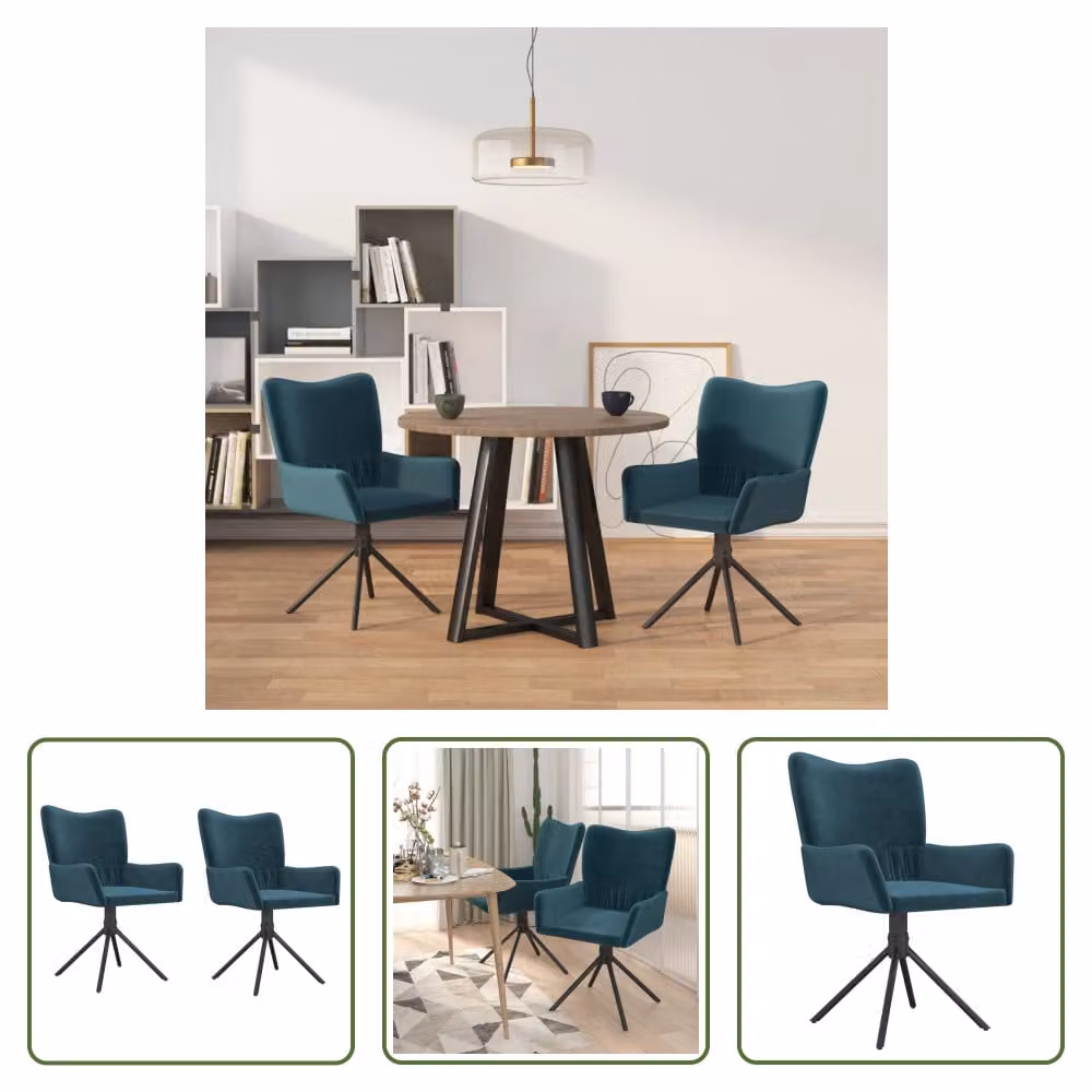 The Living Store Sedie da pranzo 2 pz. Girevoli in velluto blu