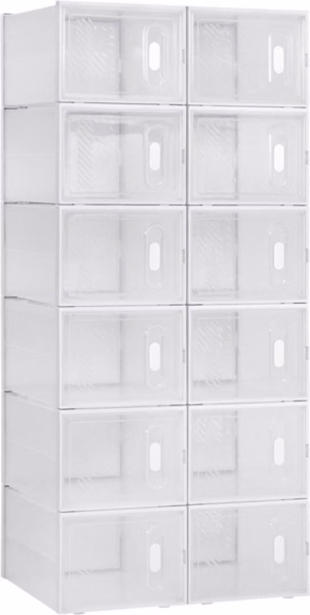 Scatola per scarpe Happyment PRO - Trasparente - 12 pezzi - Scatola per scarpe da ginnastica - Contenitore - Impilabile - Con maniglia
