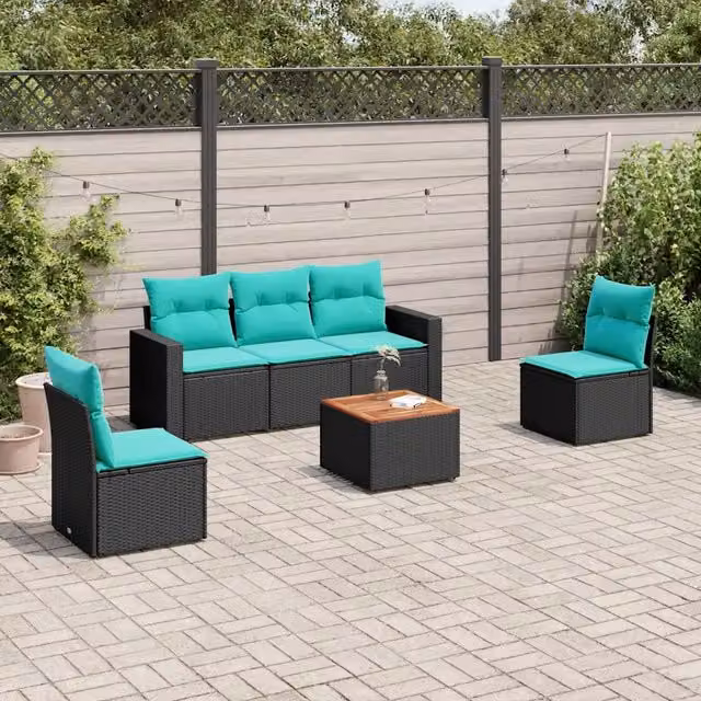 Set Divani da Giardino 6 pz con Cuscini Nero in Polyrattan 3256393