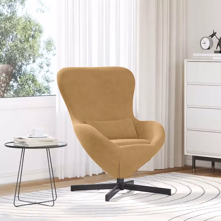 Poltrona uovo moderna vidaXL in velluto marrone con base girevole 360 gradi L: 63 cm, P: 73 cm, H: 90 cm