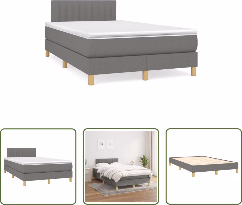 The Living Store Letto a molle con materasso grigio scuro 120x190 cm in tessuto