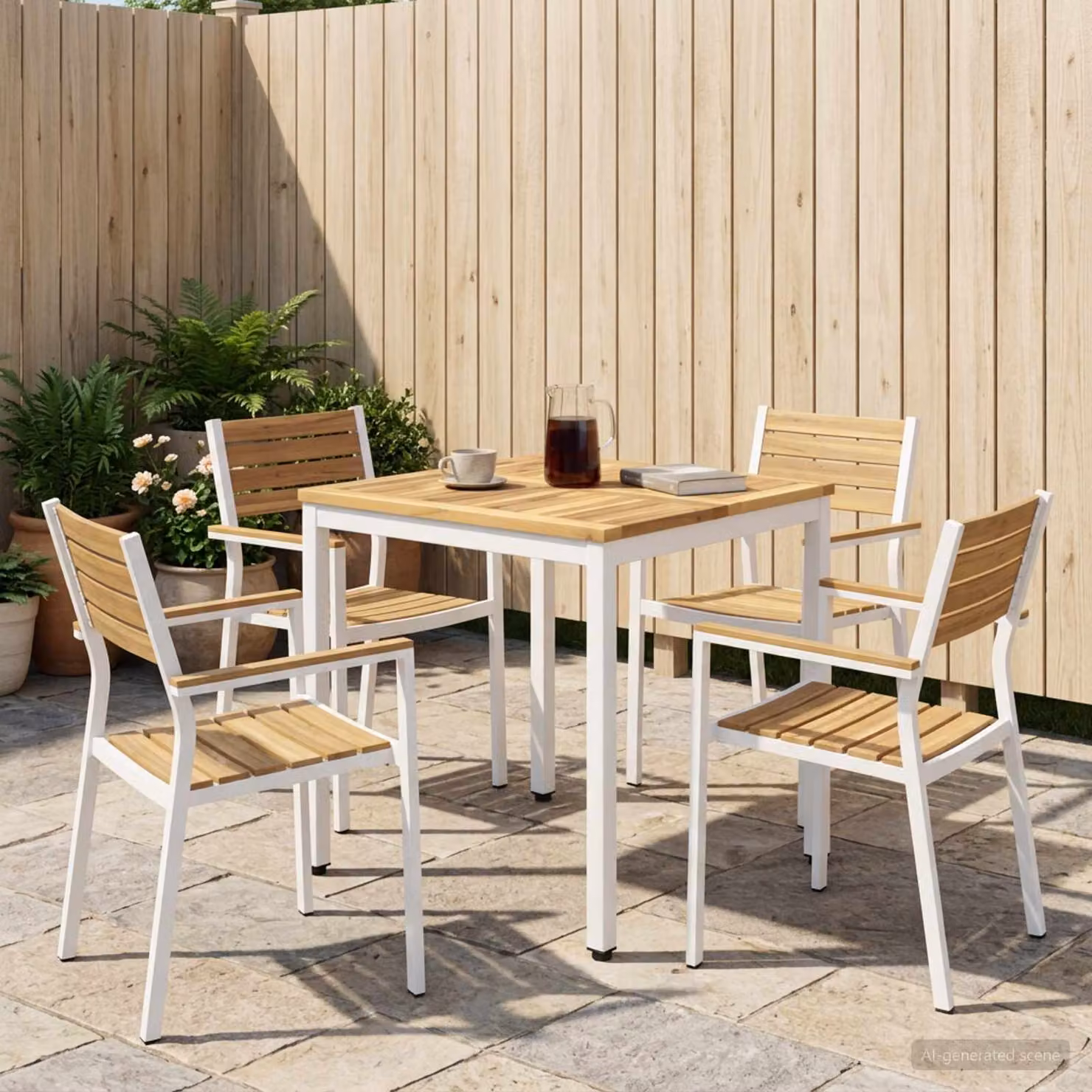 vidaXL Tavolo da giardino quadrato in legno di acacia bianco L/P/H: 60 x 60,5 x 75 cm