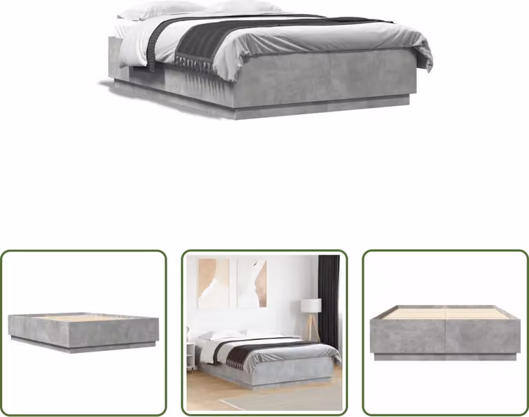 The Living Store Struttura per letto in cemento grigio 160x200 cm materiale a base di legno