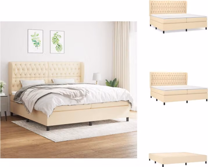 vidaXL Letto a molle con materasso crema 200x200 cm in tessuto - Letti & strutture letto